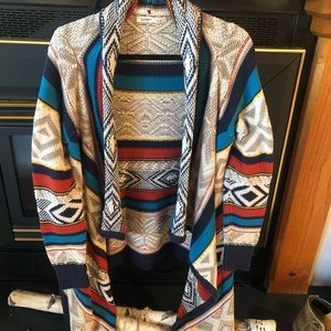 Heavy Cotton Knit Collared Cardigan Fall Winter Long Duster - Very Warm Sz Large